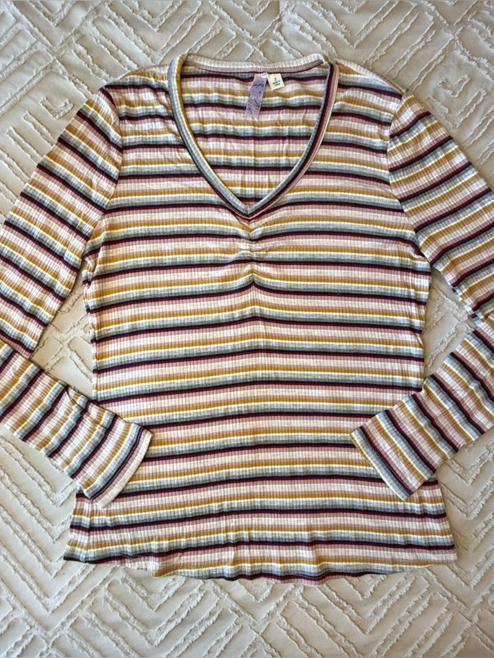 Alya Muted Ribbed Striped Long Sleeve | S